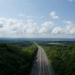 autostrada idąca w lesie pomiędzy drzewami