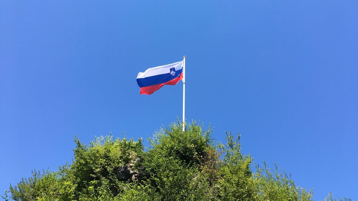 flaga słowenii na tle niebieskiego nieba