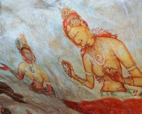 półnagie kobiety na starożytnych freskach w sigirya, na Sri Lance