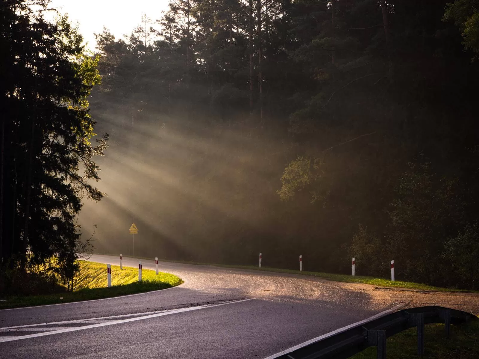 pusta ulica w promieniach słońca o poranku